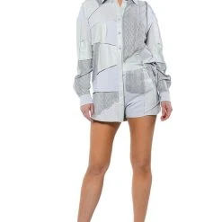 PATCHWORK SHADES OF GREY FAUX LEATHER SHORTS -helmut shop patchwork shades of grey faux leather shorts grey multi 3 3