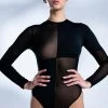 PAXTON CHECKMATE COLORBLOCKED LONG SLEEVE MESH BODYSUIT -helmut shop paxton checkmate colorblocked long sleeve mesh bodysuit black 1 1