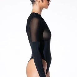 PAXTON CHECKMATE COLORBLOCKED LONG SLEEVE MESH BODYSUIT -helmut shop paxton checkmate colorblocked long sleeve mesh bodysuit black 5 5