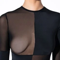 PAXTON CHECKMATE COLORBLOCKED LONG SLEEVE MESH BODYSUIT -helmut shop paxton checkmate colorblocked long sleeve mesh bodysuit black 8 8
