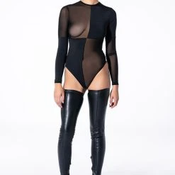 PAXTON CHECKMATE COLORBLOCKED LONG SLEEVE MESH BODYSUIT -helmut shop paxton checkmate colorblocked long sleeve mesh bodysuit black 9 9