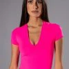 PAXTON DEEP V SHORT SLEEVE BODYSUIT -helmut shop paxton deep v short sleeve bodysuit pink 1 1 c1