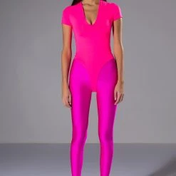 PAXTON DEEP V SHORT SLEEVE BODYSUIT -helmut shop paxton deep v short sleeve bodysuit pink 2 2 c1