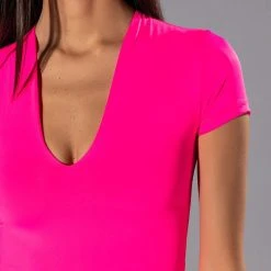 PAXTON DEEP V SHORT SLEEVE BODYSUIT -helmut shop paxton deep v short sleeve bodysuit pink 6 6 c1