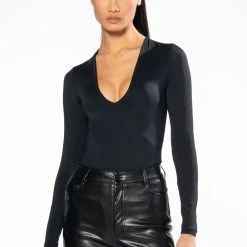 PAXTON NEW CLASSIC LONG SLEEVE DEEP V BODYSUIT -helmut shop paxton new classic long sleeve deep v bodysuit black 4 4 c1