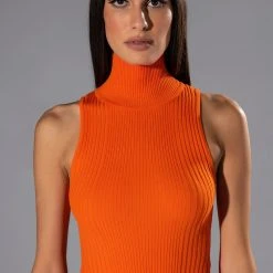 PAXTON SLEEVELESS TURTLENECK RIB BODYSUIT -helmut shop paxton sleeveless turtleneck rib bodysuit orange 1 1 c1 c1