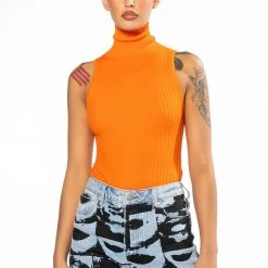 PAXTON SLEEVELESS TURTLENECK RIB BODYSUIT -helmut shop paxton sleeveless turtleneck rib bodysuit orange 3 3