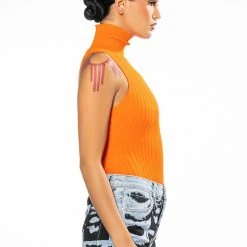 PAXTON SLEEVELESS TURTLENECK RIB BODYSUIT -helmut shop paxton sleeveless turtleneck rib bodysuit orange 4 4
