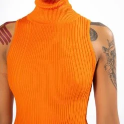 PAXTON SLEEVELESS TURTLENECK RIB BODYSUIT -helmut shop paxton sleeveless turtleneck rib bodysuit orange 6 6