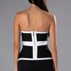 PAY ATTENTION STRAPLESS BANDAGE TOP -helmut shop pay attention strapless bandage top black white 6 6 c1 c1