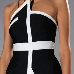 PAY ATTENTION STRAPLESS BANDAGE TOP -helmut shop pay attention strapless bandage top black white 7 7 c1 c1