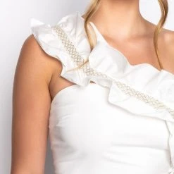 PEARL DETAIL ONE SHOULDER POPLIN PEPLUM BLOUSE -helmut shop pearl detail one shoulder poplin peplum blouse white 7 7