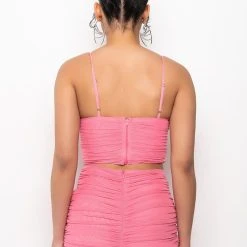 PERSEPHONE CROPPED MESH RHINESTONE TRIM TANK -helmut shop persephone cropped mesh rhinestone trim tank pink 6 6