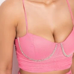 PERSEPHONE CROPPED MESH RHINESTONE TRIM TANK -helmut shop persephone cropped mesh rhinestone trim tank pink 7 7