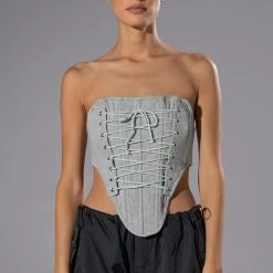 PERSUASIVE CORSET AND CROPPED CONVERTIBLE HOODIE SET -helmut shop persuasive corset and cropped convertible hoodie set heather grey 3 3