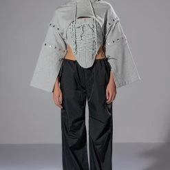 PERSUASIVE CORSET AND CROPPED CONVERTIBLE HOODIE SET -helmut shop persuasive corset and cropped convertible hoodie set heather grey 4 4