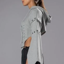 PERSUASIVE CORSET AND CROPPED CONVERTIBLE HOODIE SET -helmut shop persuasive corset and cropped convertible hoodie set heather grey 6 6