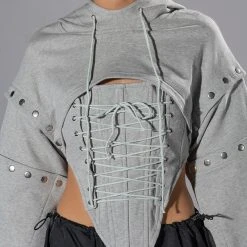PERSUASIVE CORSET AND CROPPED CONVERTIBLE HOODIE SET -helmut shop persuasive corset and cropped convertible hoodie set heather grey 8 8