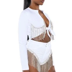 PIPING HOT RHINESTONE TIE FRONT LONG SLEEVE TSHIRT -helmut shop piping hot rhinestone tie front long sleeve tshirt white 2 2