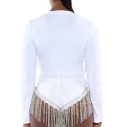 PIPING HOT RHINESTONE TIE FRONT LONG SLEEVE TSHIRT -helmut shop piping hot rhinestone tie front long sleeve tshirt white 5 5