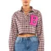 PLAID B LONG SLEEVE BLOUSE -helmut shop plaid b long sleeve blouse pink multi 1 1
