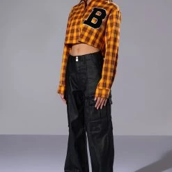 PLAID B LONG SLEEVE BLOUSE -helmut shop plaid b long sleeve blouse yellow multi 3 3