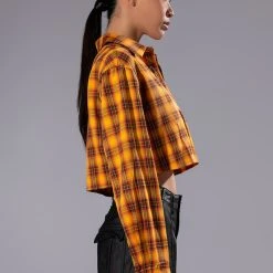 PLAID B LONG SLEEVE BLOUSE -helmut shop plaid b long sleeve blouse yellow multi 4 4