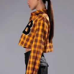 PLAID B LONG SLEEVE BLOUSE -helmut shop plaid b long sleeve blouse yellow multi 5 5