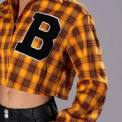 PLAID B LONG SLEEVE BLOUSE -helmut shop plaid b long sleeve blouse yellow multi 7 7