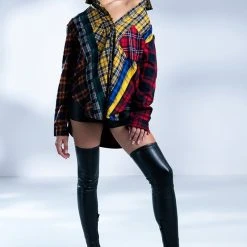 PLAID OBSESSION LONG SLEEVE BLOUSE -helmut shop plaid obsession long sleeve blouse yellow multi 2 2 c1