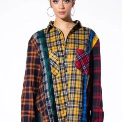 PLAID OBSESSION LONG SLEEVE BLOUSE -helmut shop plaid obsession long sleeve blouse yellow multi 3 3 c1