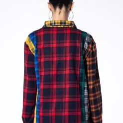 PLAID OBSESSION LONG SLEEVE BLOUSE -helmut shop plaid obsession long sleeve blouse yellow multi 5 5 c1