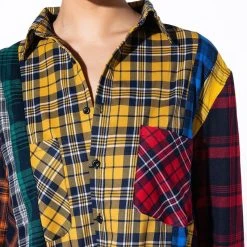PLAID OBSESSION LONG SLEEVE BLOUSE -helmut shop plaid obsession long sleeve blouse yellow multi 6 6 c1
