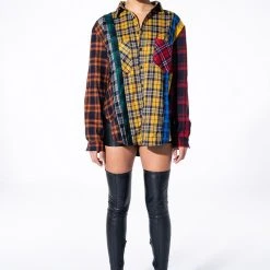 PLAID OBSESSION LONG SLEEVE BLOUSE -helmut shop plaid obsession long sleeve blouse yellow multi 7 7 c1