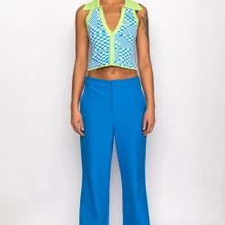 PLAY IT AGAIN CROPPED COLLARED TOP -helmut shop play it again cropped collared top green multi 11 11