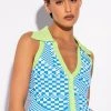 PLAY IT AGAIN CROPPED COLLARED TOP -helmut shop play it again cropped collared top green multi 1 1 c1