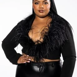 PLUS COME ON BABY FEATHER CROP BLAZER -helmut shop plus come on baby feather crop blazer black 2 2
