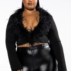 PLUS COME ON BABY FEATHER CROP BLAZER -helmut shop plus come on baby feather crop blazer black 4 4