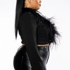 PLUS COME ON BABY FEATHER CROP BLAZER -helmut shop plus come on baby feather crop blazer black 5 5