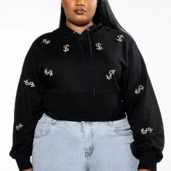 PLUS DOLLARS ON MY MIND RHINESTONE SWEATSHIRT -helmut shop plus dollars on my mind rhinestone sweatshirt black 3 3