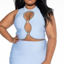 helmut shop -helmut shop plus dress me up bandage rhinestone mini skirt light blue 2 2