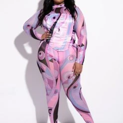 PLUS MIXED SWIRL SATIN CORSET -helmut shop plus mixed swirl satin corset pink multi 2 2