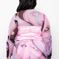 PLUS MIXED SWIRL SATIN CORSET -helmut shop plus mixed swirl satin corset pink multi 5 5