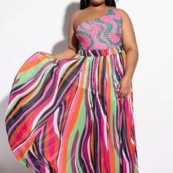 PLUS NOT THAT DEEP ONE SHOULDER MESH BODYSUIT -helmut shop plus not that deep one shoulder mesh bodysuit pink multi 2 2