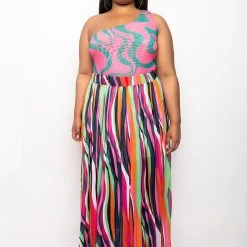 PLUS NOT THAT DEEP ONE SHOULDER MESH BODYSUIT -helmut shop plus not that deep one shoulder mesh bodysuit pink multi 8 8