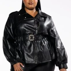 PLUS YOKO PEPLUM BELTED MOTO JACKET -helmut shop plus yoko peplum belted moto jacket black 3 3