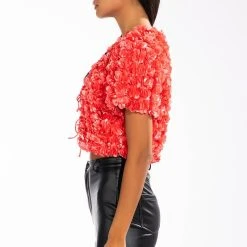 POISON PARADISE SHORT SLEEVE TIE FRONT TOP -helmut shop poison paradise short sleeve tie front top pink 4 4