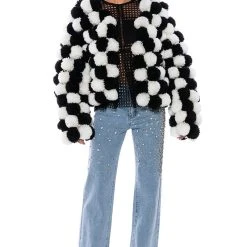 POM POM BLACK AND WHITE CARDIGAN -helmut shop pom pom black and white cardigan white black 3 3 c1