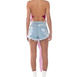 POP OF PINK ASYMMETRICAL HIGH SHINE CHAINMAIL TOP -helmut shop pop of pink asymmetrical high shine chainmail top pink 4 4