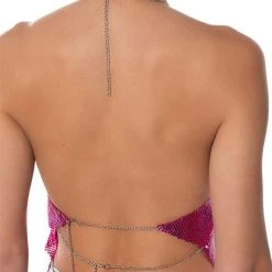 POP OF PINK ASYMMETRICAL HIGH SHINE CHAINMAIL TOP -helmut shop pop of pink asymmetrical high shine chainmail top pink 6 6